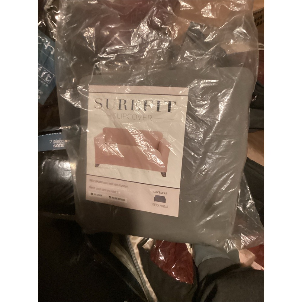 SureFit Stretch Morgan One Piece Loveseat Slipcover Gray 54-73in Wide